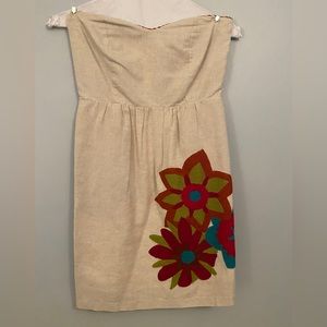 Judith March strapless linen embroidered mini dress